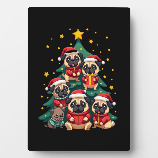Dog Pugs Christmas Tree Cute Xmas (3) Plaque (Front)