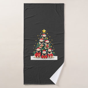 Dog Pugs Christmas Tree Cute Xmas (4) Bath Towel