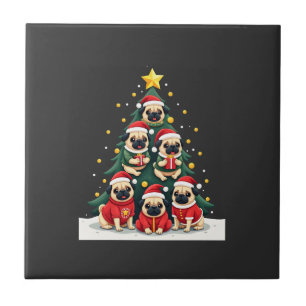 Dog Pugs Christmas Tree Cute Xmas (4) Ceramic Tile
