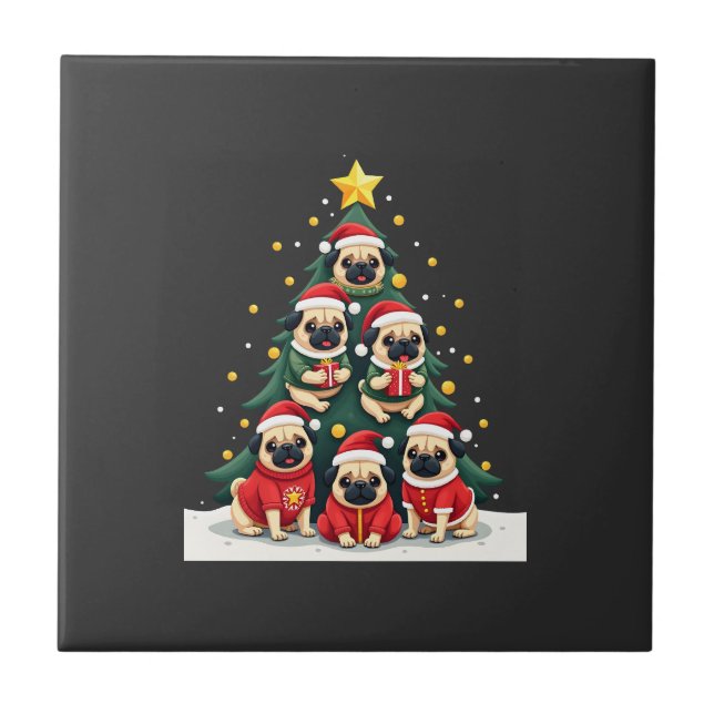 Dog Pugs Christmas Tree Cute Xmas (4) Ceramic Tile (Front)