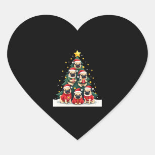 Dog Pugs Christmas Tree Cute Xmas (4) Heart Sticker
