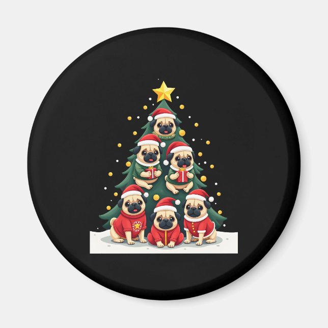 Dog Pugs Christmas Tree Cute Xmas (4) Magnet (Front)