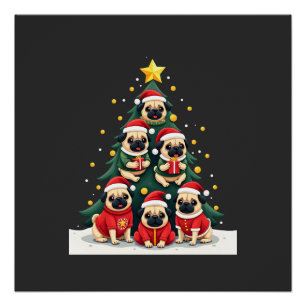 Dog Pugs Christmas Tree Cute Xmas (4) Poster