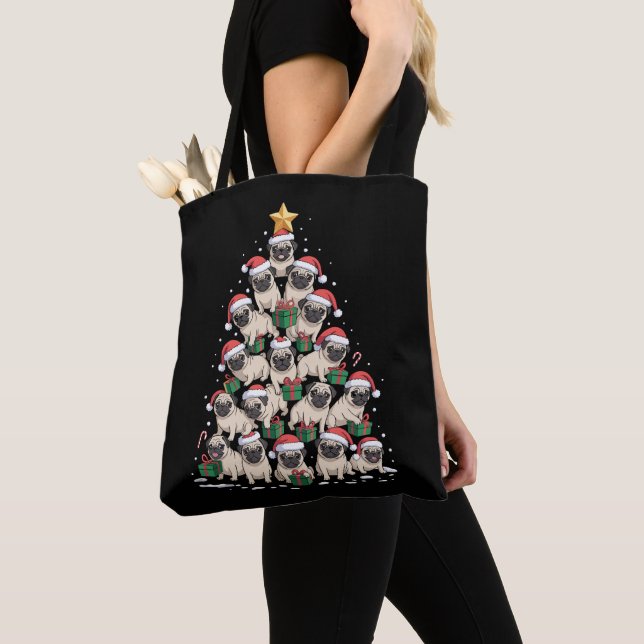 Dog Pugs Christmas Tree Cute Xmas Dogs Mum Tote Bag (Close Up)