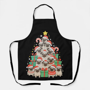 Dog Pugs Christmas Tree Xmas Dad Mum Family Apron