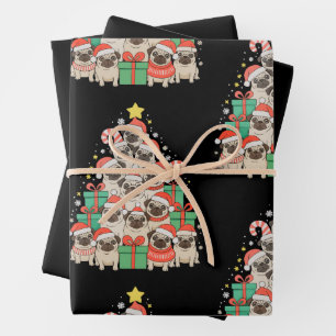 Dog Pugs Christmas Tree Xmas Dad Mum Family Wrapping Paper Sheet