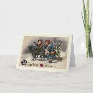 "Dog Pulling Sled" Christmas Greeting Card