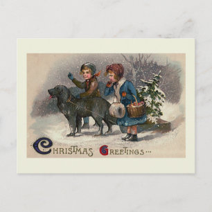 "Dog Pulling Sled" Christmas Postcard