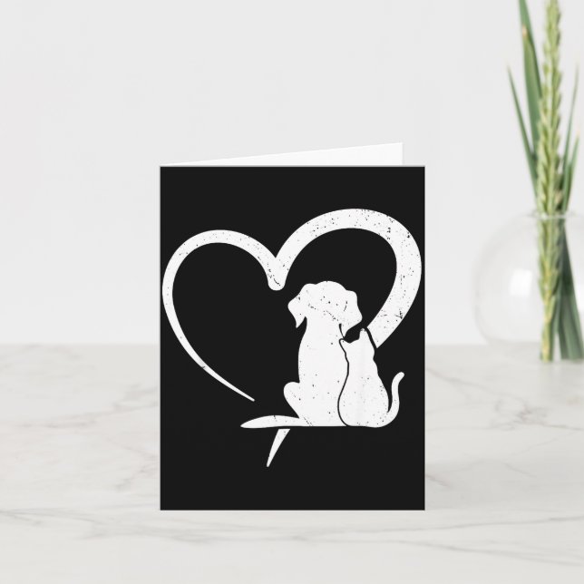 Dog Puppy And Baby Cat Heart For Pets Animal Lover Card (Front)