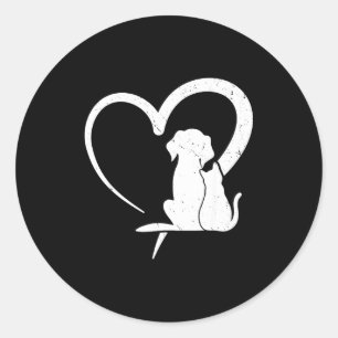 Dog Puppy And Baby Cat Heart For Pets Animal Lover Classic Round Sticker