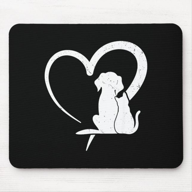 Dog Puppy And Baby Cat Heart For Pets Animal Lover Mouse Pad (Front)