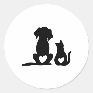 Dog Puppy And Baby Dog And Cat Lover  Classic Round Sticker