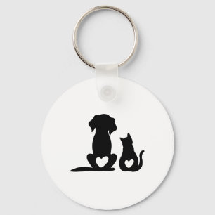 Dog Puppy And Baby Dog And Cat Lover  Key Ring