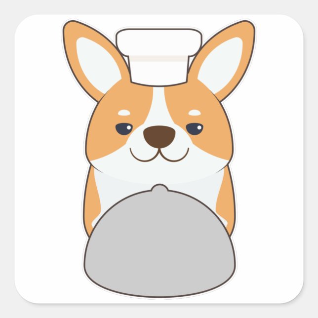 Dog puppy as Cook with Platter Square Sticker (Front)
