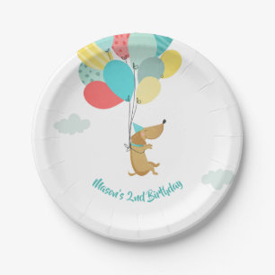 Dog puppy Birthday Paper Plates Paw-ty Blue Boy
