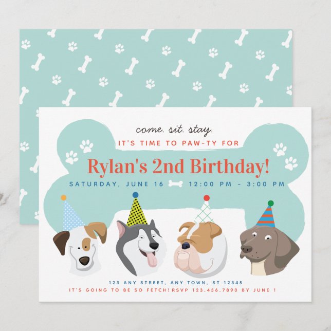 Dog Puppy Birthday Party Paw-ty Invitation (Front/Back)