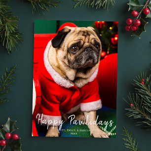 Dog Puppy Christmas Photo Happy Pawlidays Red Holiday Card