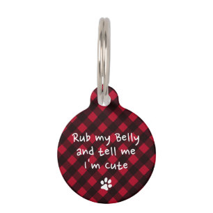 Dog Puppy Funny Red Black Plaid Personalised Pet Tag