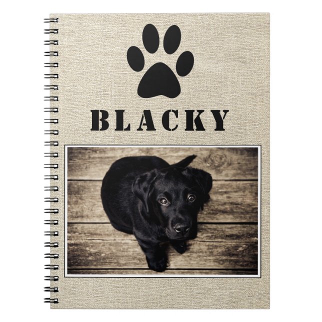 Dog Puppy Paw Photo and Name Rustic Notebook (Front)