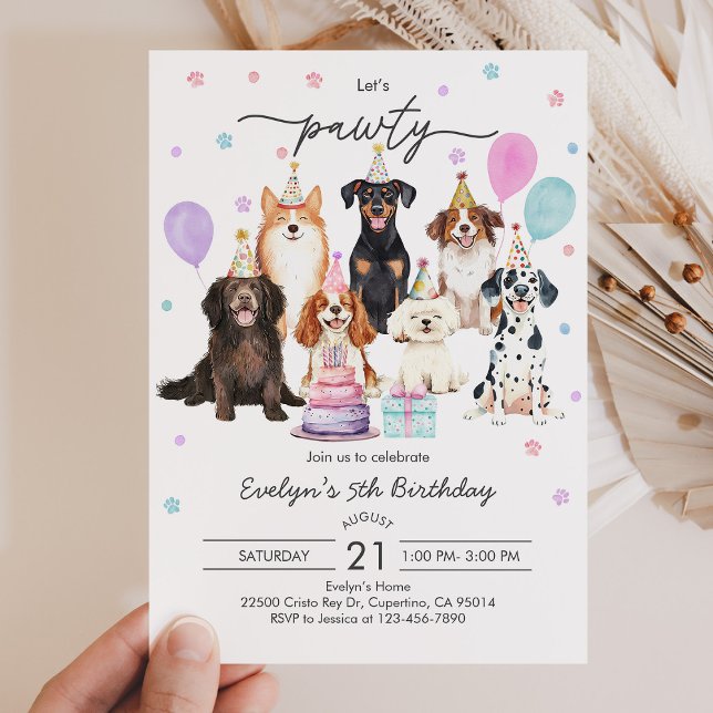 Dog Puppy Pawty Birthday Invitation (Creator Uploaded)