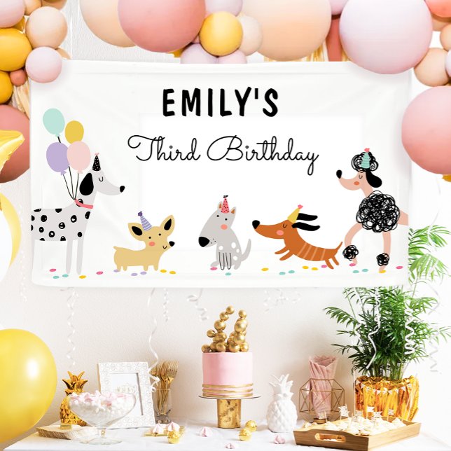 Dog Puppy Pawty Modern Birthday Backdrop Banner (Creator Uploaded)
