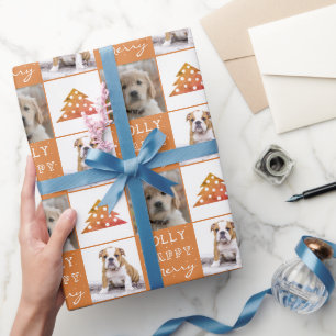 Dog Puppy Pet 2 Photos Merry Jolly Christmas Tree  Wrapping Paper