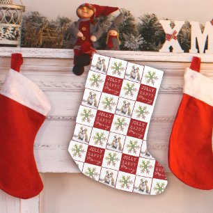Dog Puppy Pet Photo Snowflake Red  Small Christmas Stocking