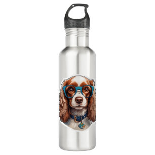 Dog Puppy Pooch Cute Funny Glasses Study Student   710 Ml Water Bottle