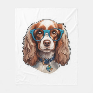 Dog Puppy Pooch Cute Funny Glasses Study Student Fleece Blanket