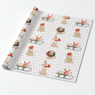 Dog Puppy Red Dot Pattern Christmas Wrapping Paper