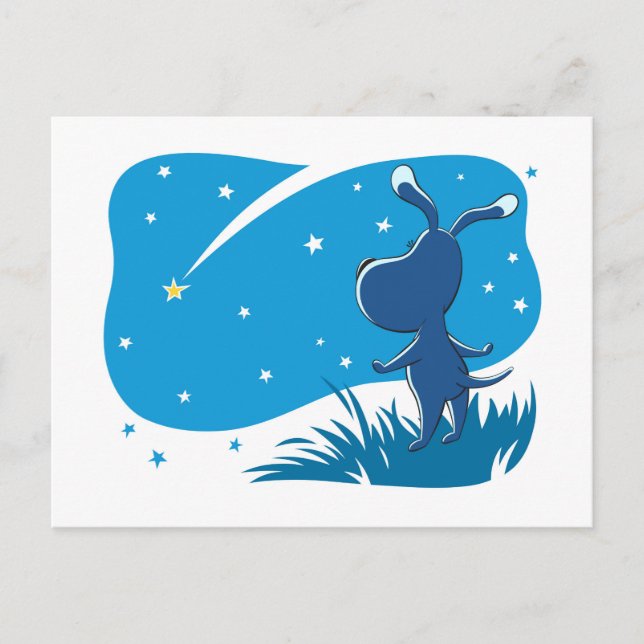 Dog Puppy Shooting Star Night Blue Starry Sky Postcard (Front)