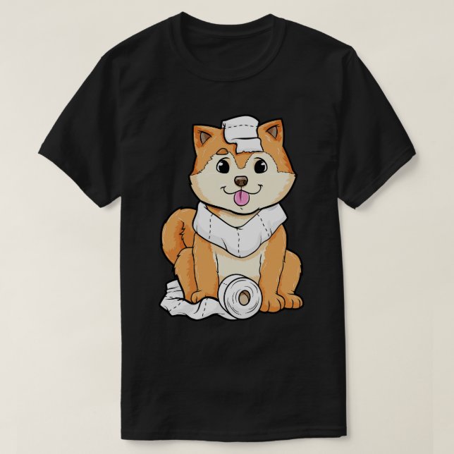 Dog puppy with Roll of Toilet paper T-Shirt (Design Front)