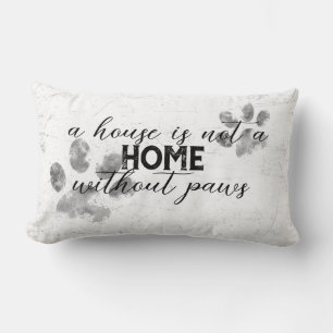 dog quote paw prints grunge grey and white lumbar cushion