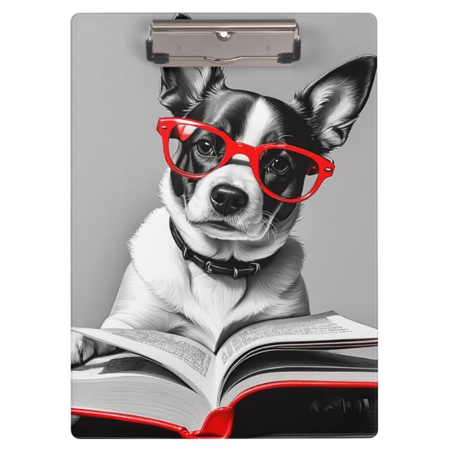 Dog Reading Book Clipboard (Front)