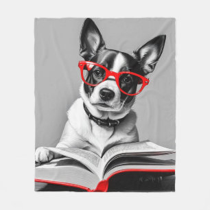 Dog Reading Book Fleece Blanket