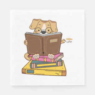 Dog Reading Book Funny Dog Book Lovers Napkin