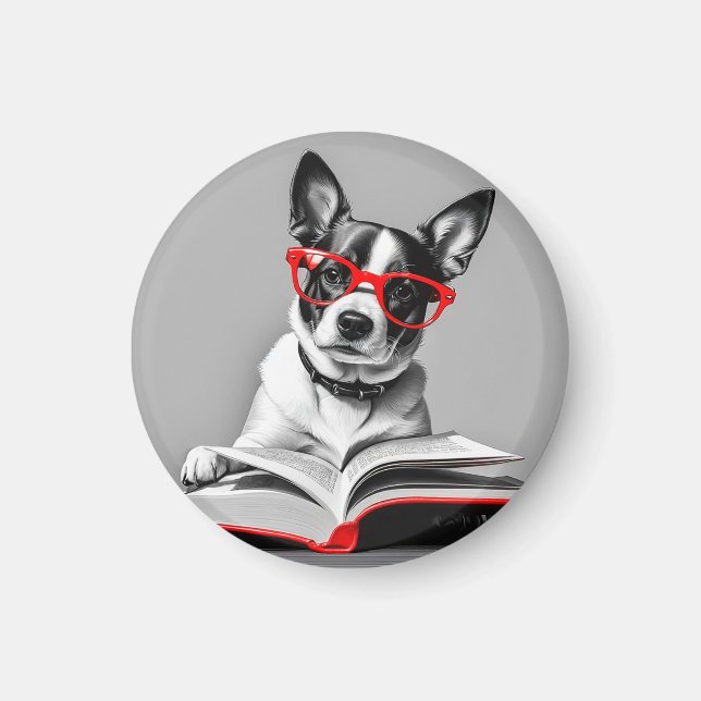 Dog Reading Book Magnet (Front)