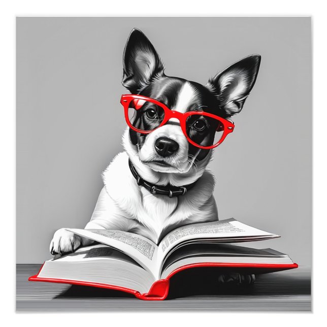Dog Reading Book Photo Print (Front)