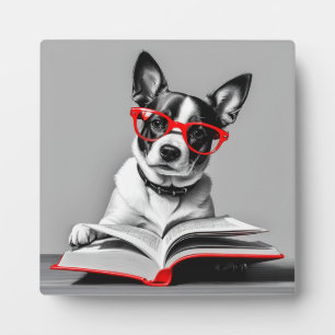 Dog Reading Book Plaque