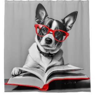 Dog Reading Book Shower Curtain