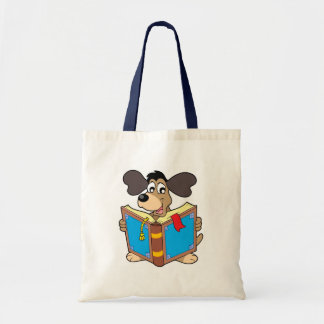 Dog reading book tote bag