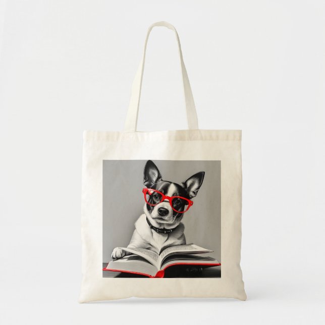 Dog Reading Book Tote Bag (Front)
