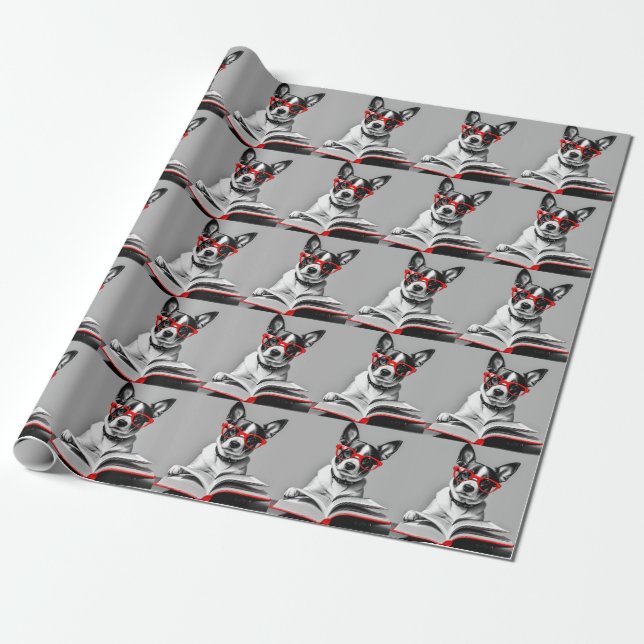 Dog Reading Book Wrapping Paper (Unrolled)