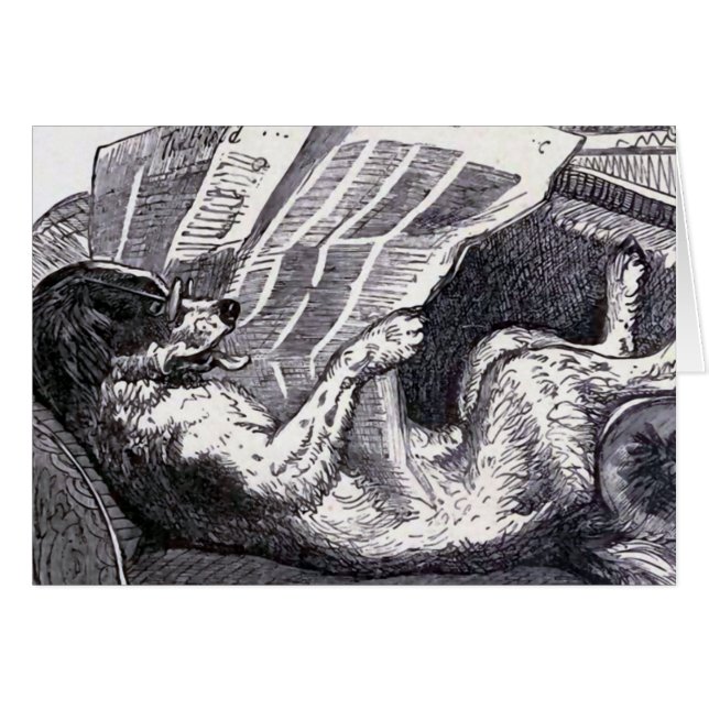 "Dog Reading Newspaper" Vintage Illustration (Front Horizontal)