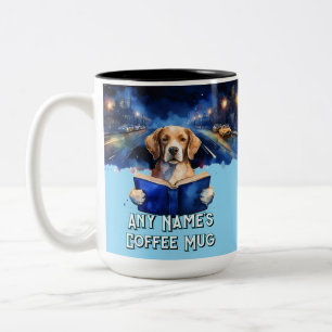 Dog Reading the Big Book Customisable Slogan Two-Tone Coffee Mug
