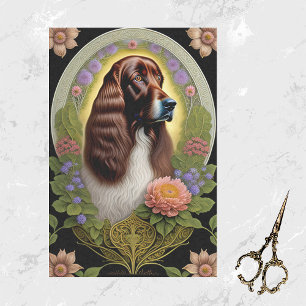 Dog Red White Setter Floral Artwork Tissue Paper
