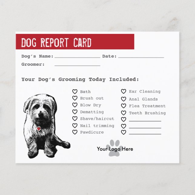 Dog Report Card for Dog Groomers (Front)