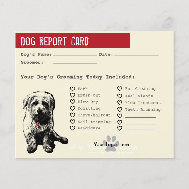 Dog Report Card for Dog Groomers (Front)