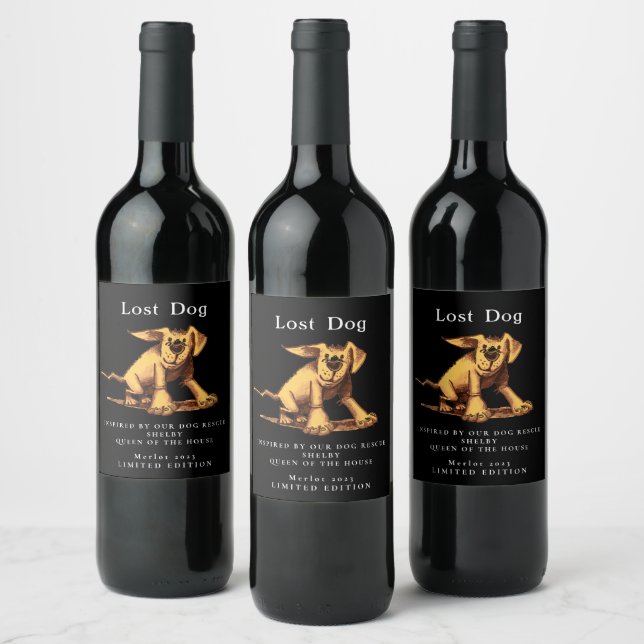 Dog Rescue Inspired Black Custom Wine Labels (Bottles)