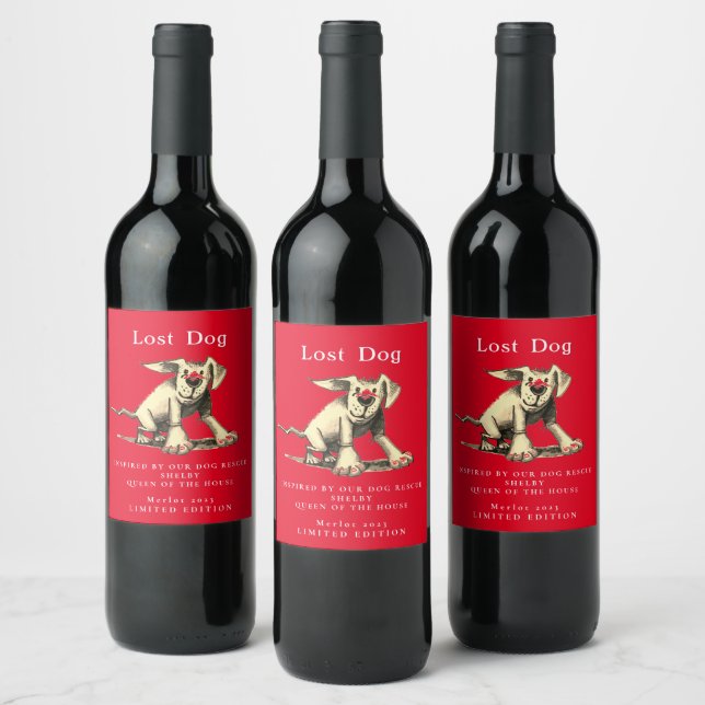 Dog Rescue Inspired Red Custom Wine Labels (Bottles)